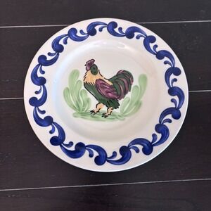 Williams-Sonoma | Rooster Salad Plate Made in Portugal Blue Scroll Ceramic 8.5"
